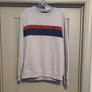 Izod Gray and Red Crewneck Sweater with Sporty Stripes